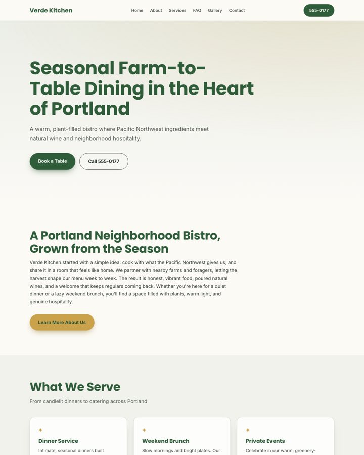 Verde Kitchen — restaurant website example