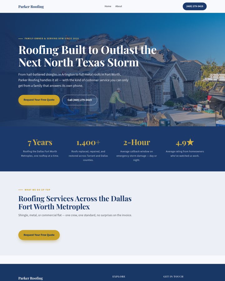 Parker Roofing — roofing website example