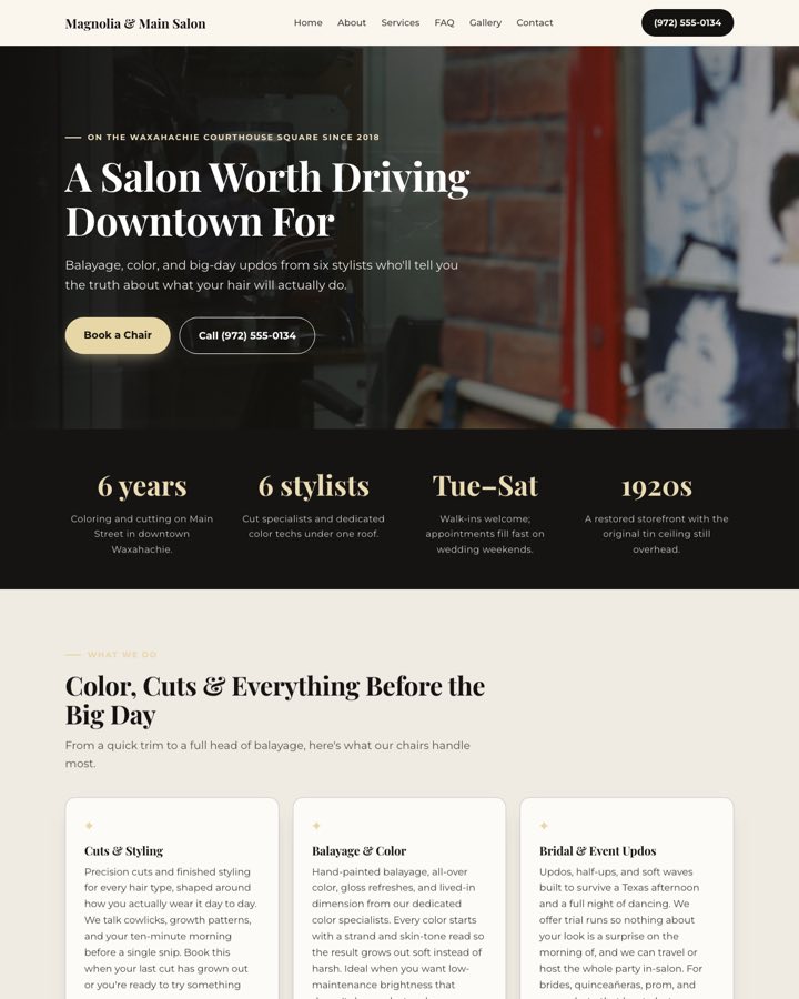 Magnolia & Main Salon — salon website example